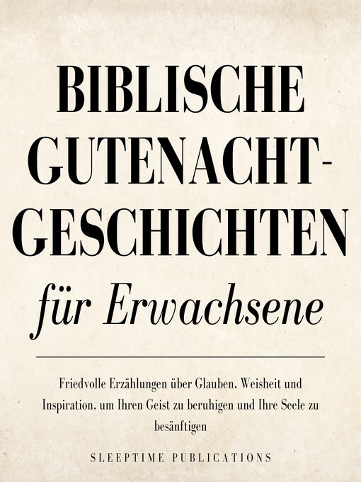 Title details for Biblische Gutenachtgeschichten für Erwachsene by Sleeptime Publications - Available